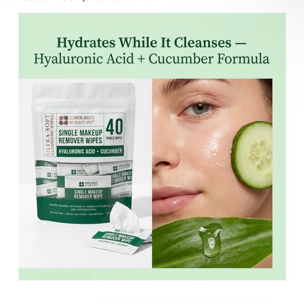 Hyaluronic Acid + Cucumber Single Makeup Remover Wipes - Picture 3 of 9